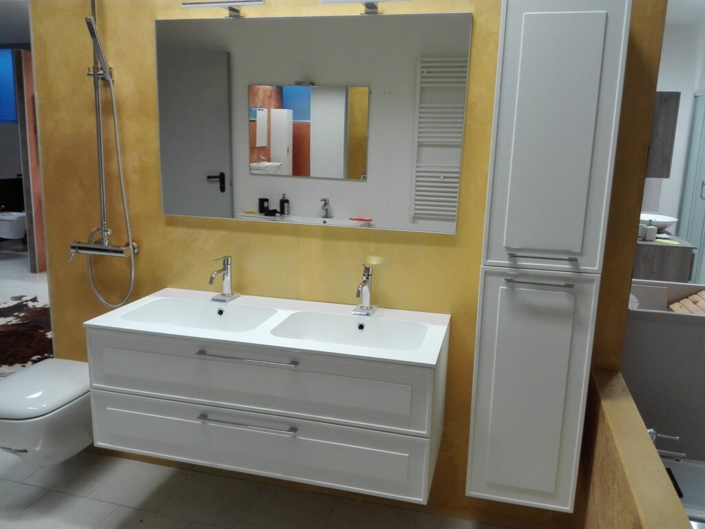 Composizone Elettra: vasca doppia in mineralmarmo 120x50, base lavabo 2